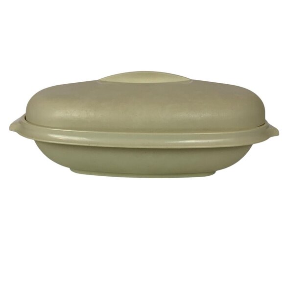 Tupperware Oval Vegetable Steamer 3 Piece Set I273-3 Almond Plastic With Lid - Picture 3 of 8